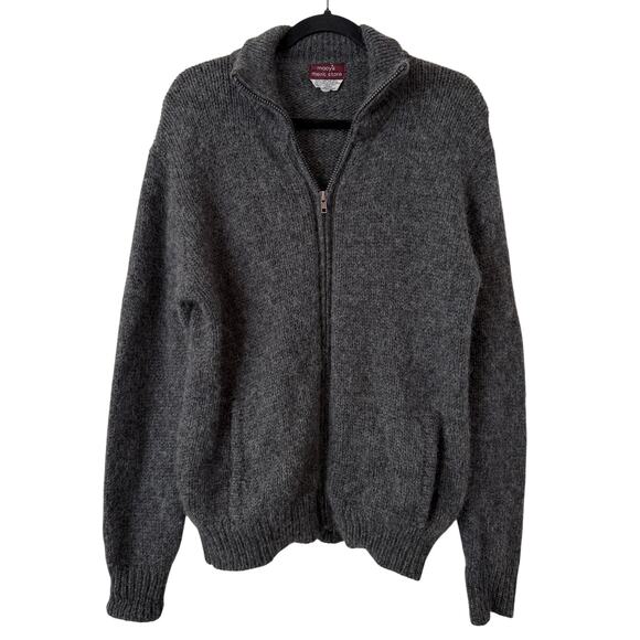 Vintage Macy's Men's 100% Shetland Wool Knit Gray Zip Jacket w/ Pockets - Medium - Picture 1 of 4